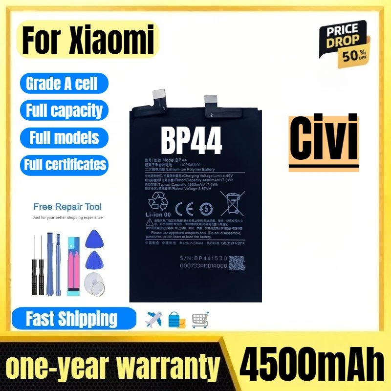 

BP44 for Xiaomi Civi Mobile Phone Battery High Quality High Capacity Battery Replacement Bateria Grade A Cell with Tools