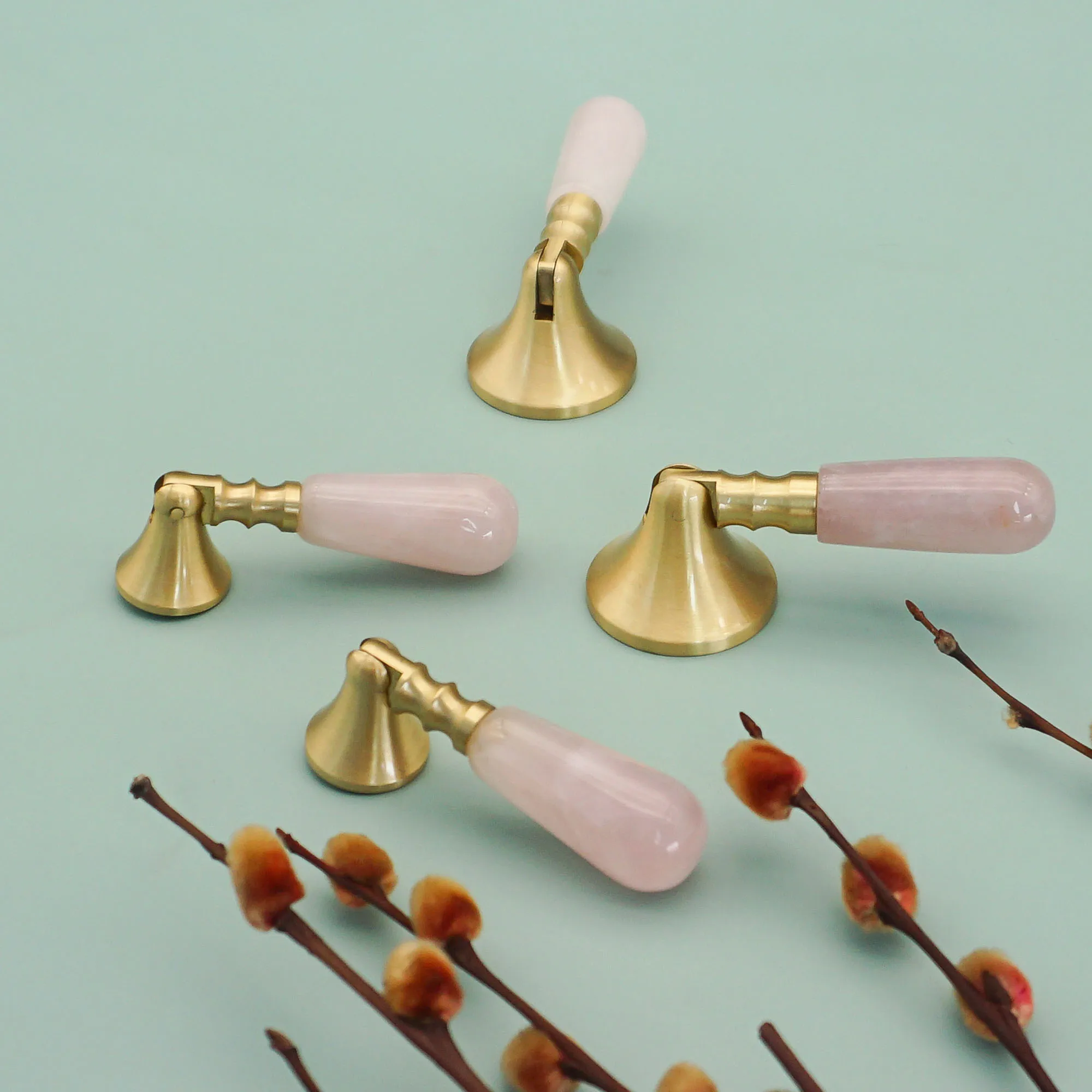 Pink Crystal + Brass Door Knobs and Handles Kitchen Cabinet Handles Dresser Wardrobe Drop Pulls Light Luxury Furniture Hardware
