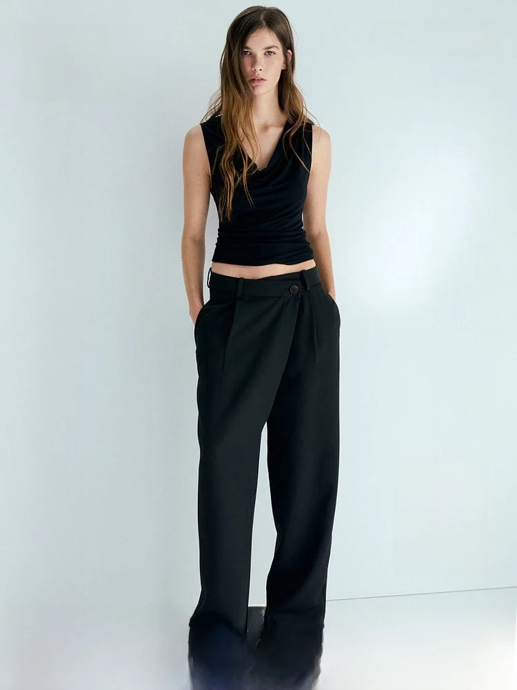 

H&M Summer New Women's Wrap Style West Pants 1322865 Business Casual Trousers for Ladies Fashionable Elegant