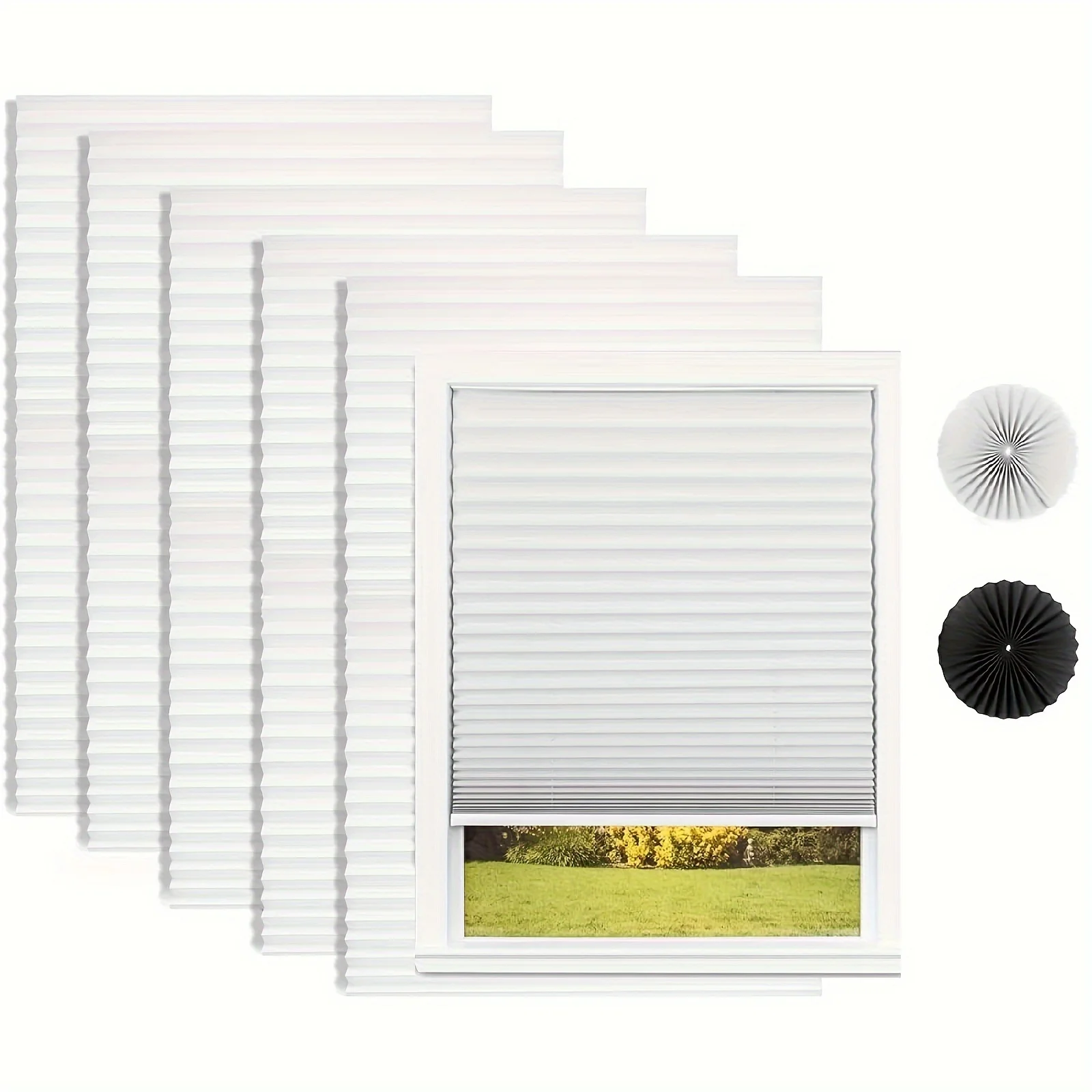 6-Pack Light Filtering Pleated Paper Shades for Windows, Temporary and Portable Room Darkening Shades with 12 Clips for Travel