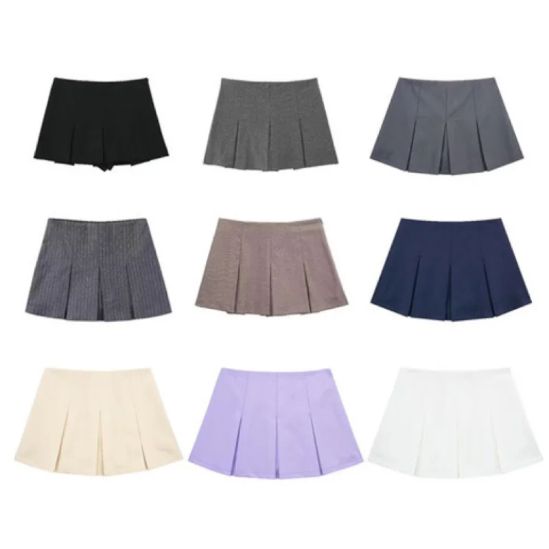 Miniskirt Fashionable New Women's Dress European American Style High Waist Wide Pleated Trouser Skirt Slim Women's High Waist