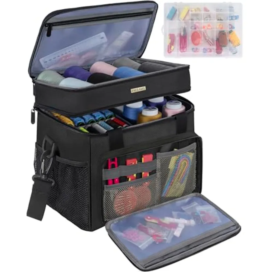 

Sewing Storage Bag with Removable Tray Large Capacity Sewing Aaccessories Organizer Travel Sewing Case with Shoulder Strap Doub