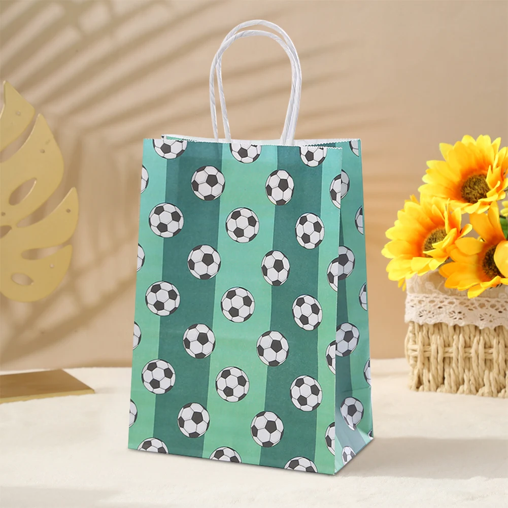 12pcs Soccer Party Favor Paper Bag with Handle Soccer Print Gift Bags Football Theme Candy Bags for Football Themed Party Favors