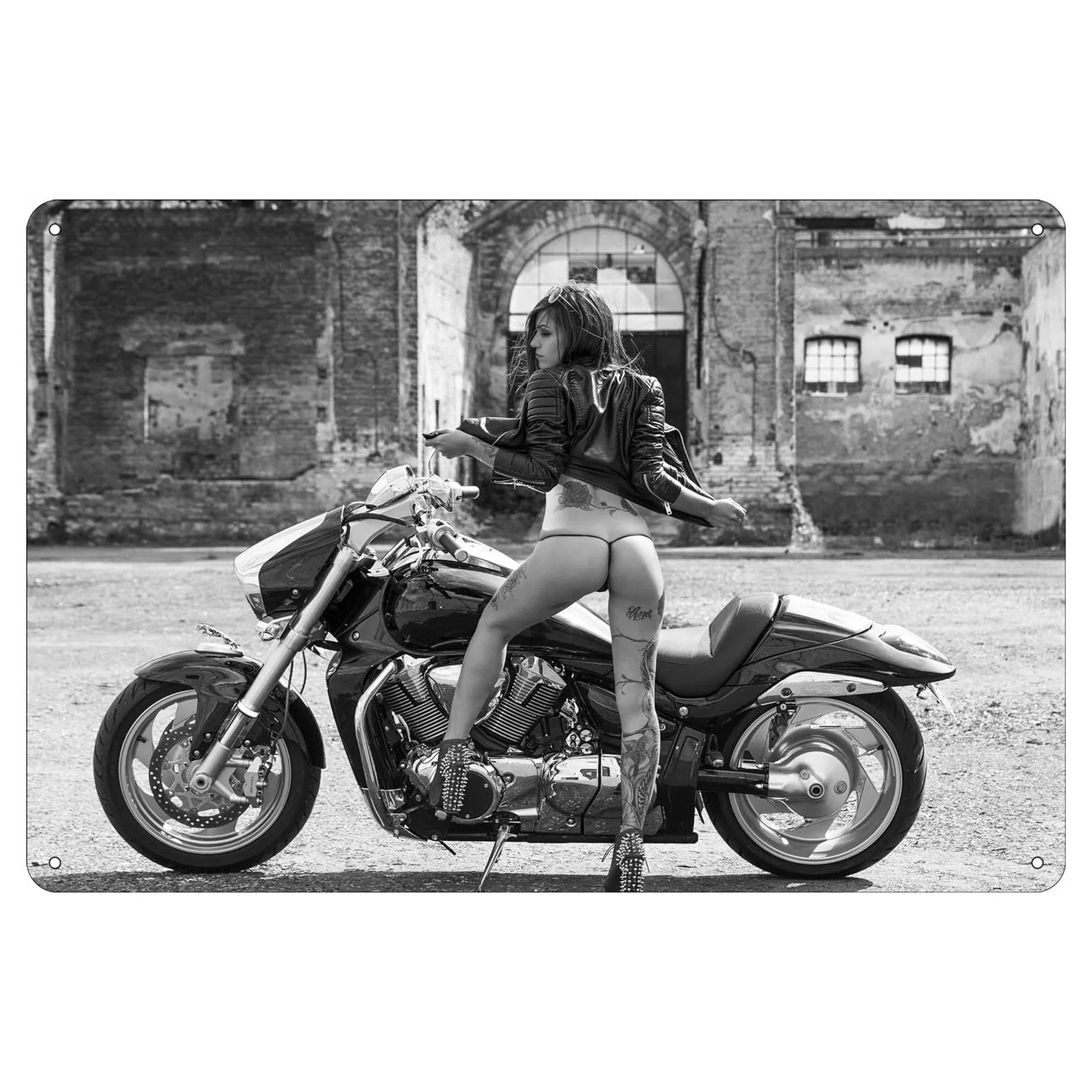 Pinup Motorcycle Metal Tin Signs Wall Decoration Plaque Vintage Art Poster Iron Painting for Man Cave Home Cafe Garden Club B