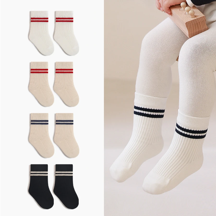 New Spring Striped Sport Cotton Mid Kids Socks Summer Preppy Style Cute Baby Socks Infant Boys Girls Soft Boneless Socks 0-8Y