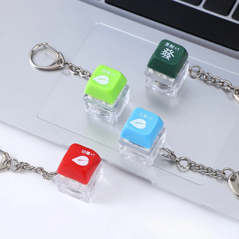 Mechanical Switches Keychain For Keyboard Switches Tester Kit Led Light Red Keycap Stress Relief Pendant Wooden Fish Button Cap