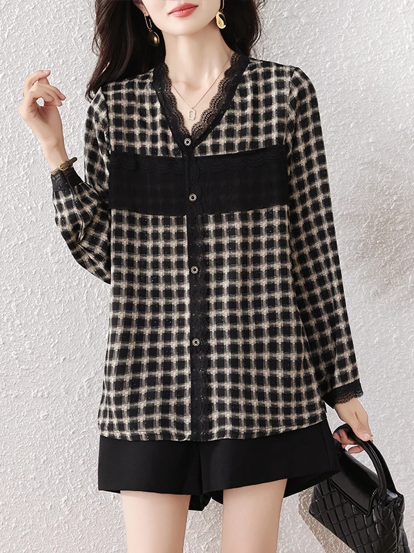 

Casual Versatile Simple Women's irt Early Autumn Faion Design Breathable Polyester Fiber Long Sve V-Ne Commute Sle