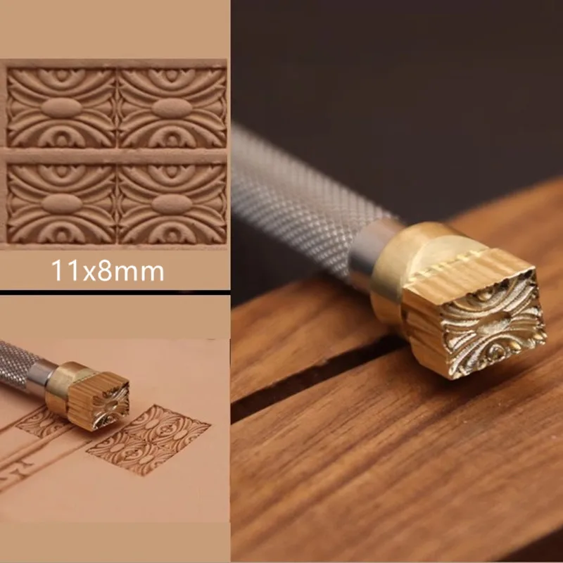 

Штамп с бордюром Танка 11х8мм - стальная ручка и медная головка для религиозного искусства | Инструмент с узором мандалы для поделок из кожи растительного дубления