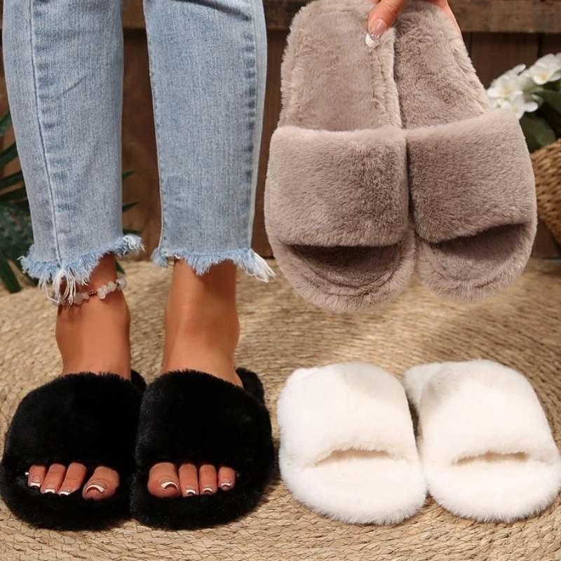 Winter Women's Solid Color Comfortable Fish Mouth Open Toe Cotton Slippers Women Lightweight Casual Fashionable Cotton Slipper