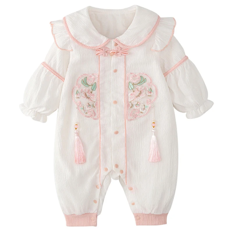 Spring Autumn Baby Girls Clothes Fashion Chinese Style Lapel Cute Cotton Long Sleeve Rompers Jumpsuits Newborn Photography BC535