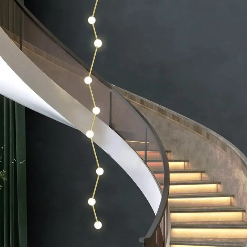 Modern simple small duplex villa apartment loft staircase long chandelier y