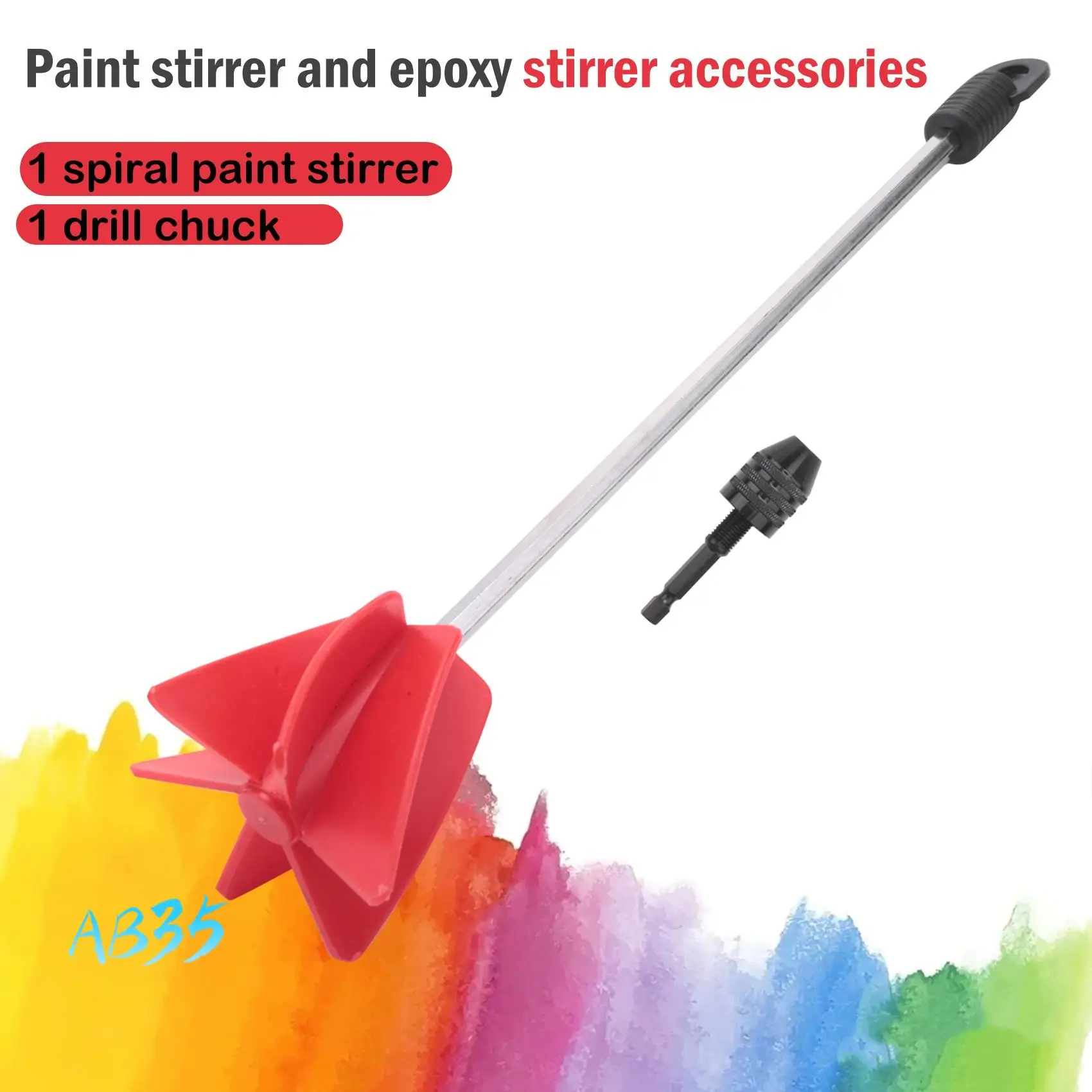 

AB35-Paint Mixer & Epoxy Mixer Attachment With 1/4Inch Hex Shank Drill Chuck For Mixes Epoxy Resin,Latex,Oil Paints