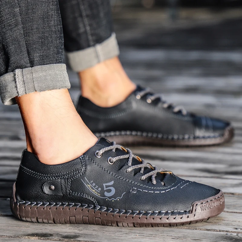 

New Men Leather Casual Shoes Outdoor Comfortable High Quality Fashion Soft Homme Classic Ankle Non-slip Flats Moccasin Trend