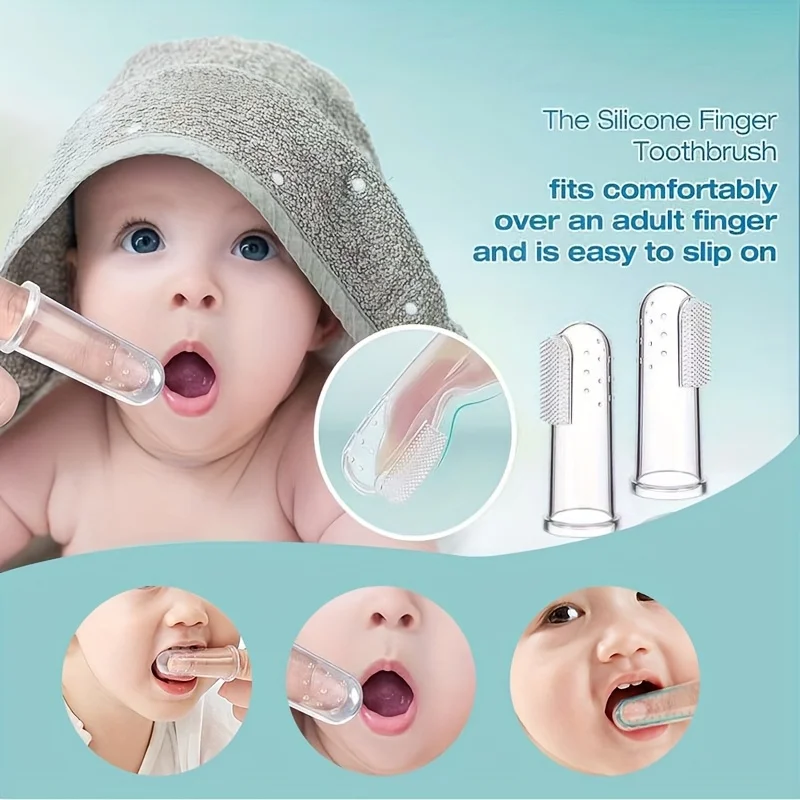 

2 шт./1 шт. силиконовая детская зубная щетка на палец, мягкий портативный жидкий силикон, синий/прозрачный/розовый, нежная чистка полости рта