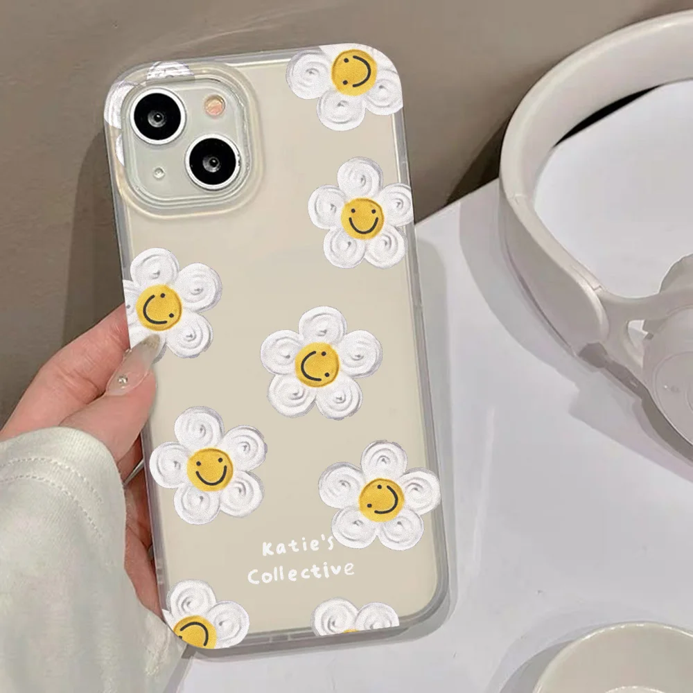 Cute Sunflowers Daisy Phone Case For iPhone 14 15 13 17 Pro Max 12 11 11Pro Max 16 Plus Cases Aesthetics Painted Silicone Cover