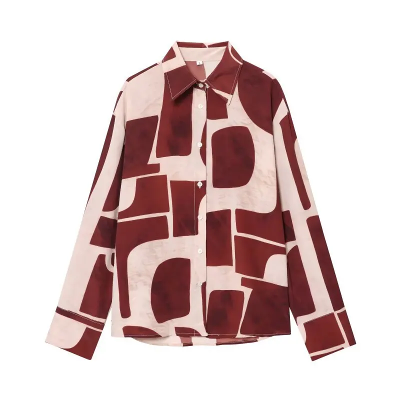 Moda geométrica impressão polo pescoço manga longa camisa e calças conjunto para as mulheres outono nova chegada estilo europeu roupas