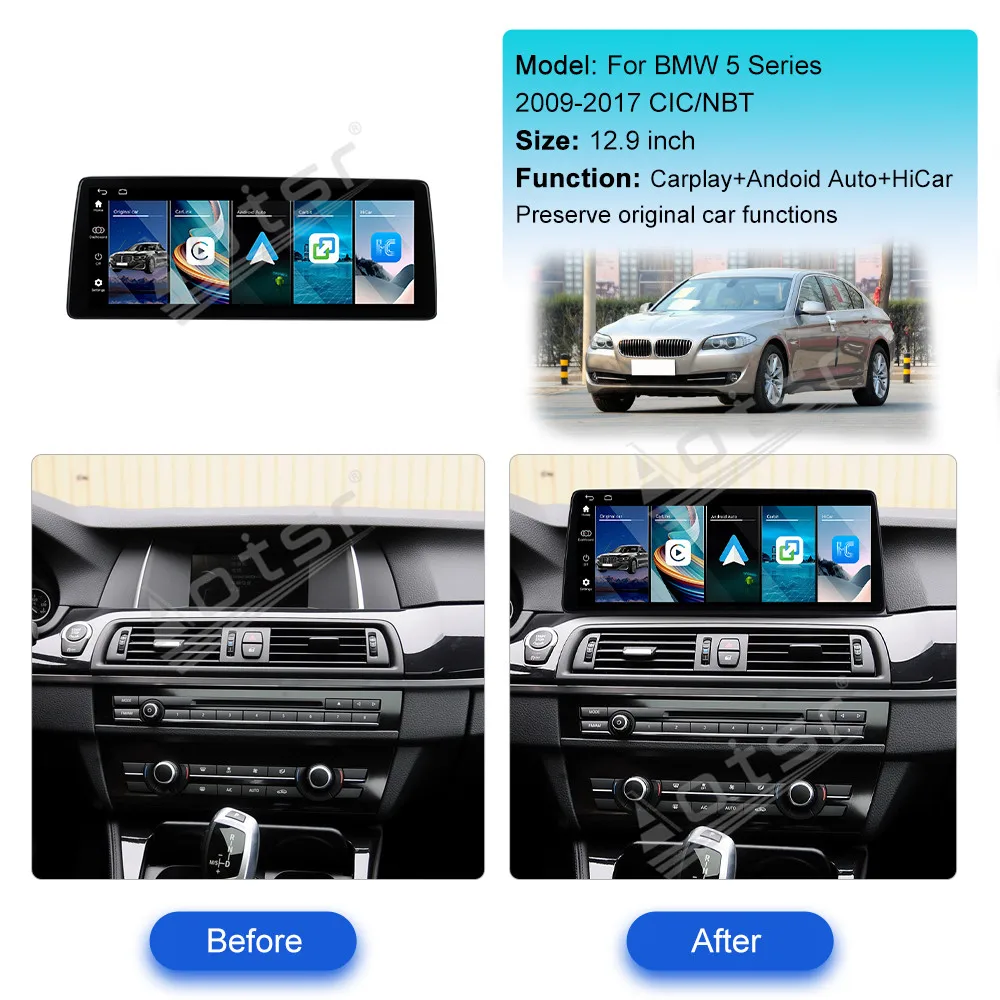 12.9 "لينكس CarPlay راديو السيارة لسيارات BMW 5 Series 2009-2017 CIC NBT شاشة تعمل باللمس مشغل وسائط متعددة نظام تحديد المواقع والملاحة رئيس وحدة DSP BT