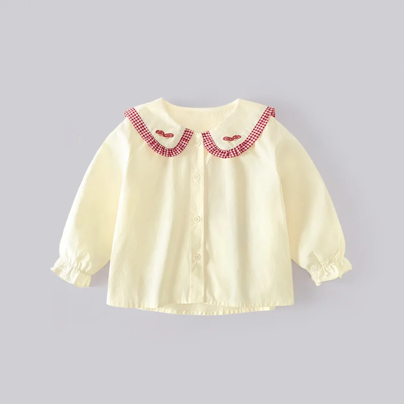 

Spring and Autumn Girls White Shirt Princess Rabbit Big Ears Embroidered Large Lapel Shirt Class A Women's Treasure Bottom Top