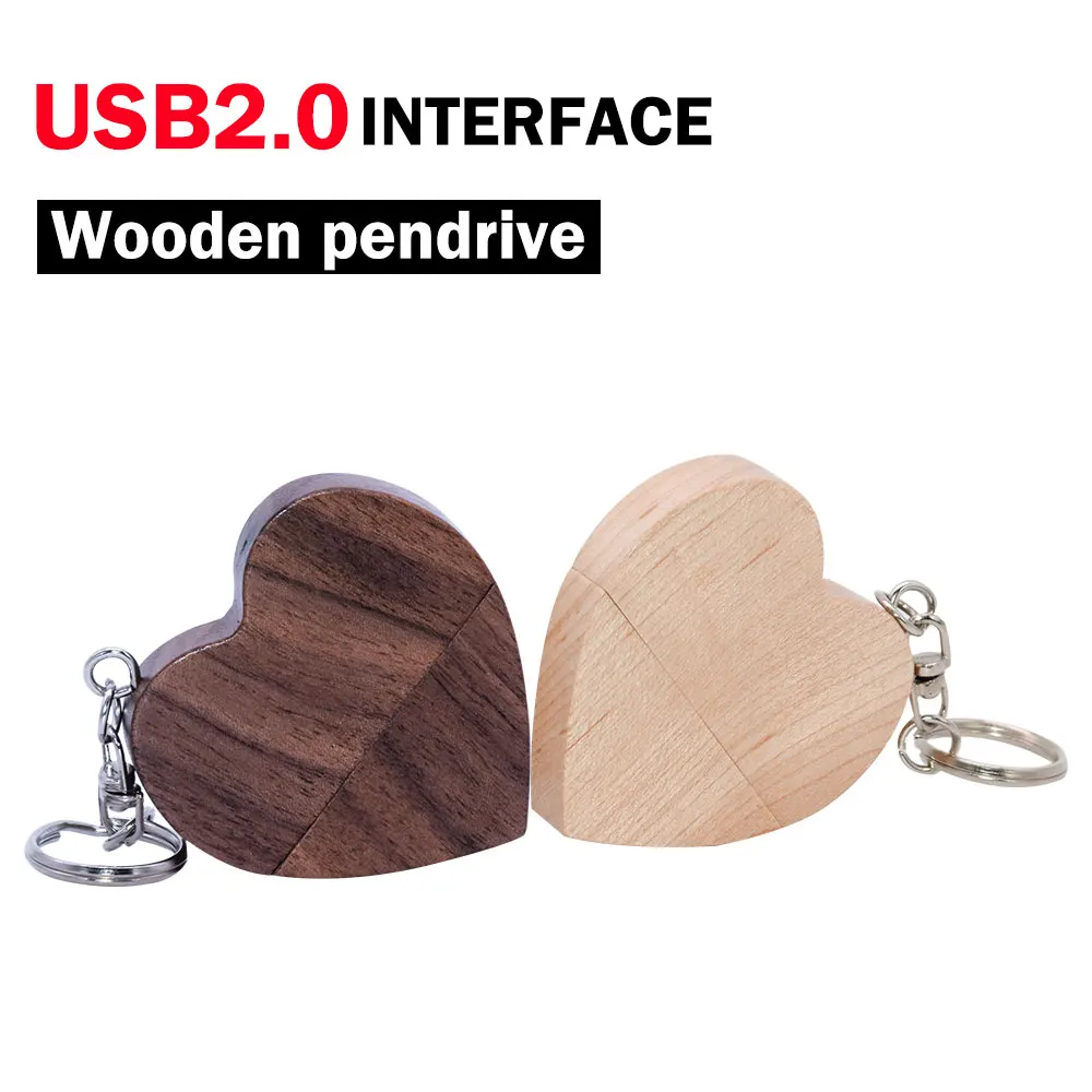 

1pcs walnut wooden heart USB flash drive creative pendrive 4GB 8GB 16GB 32GB 64GB 128GB memory stick portable high quality