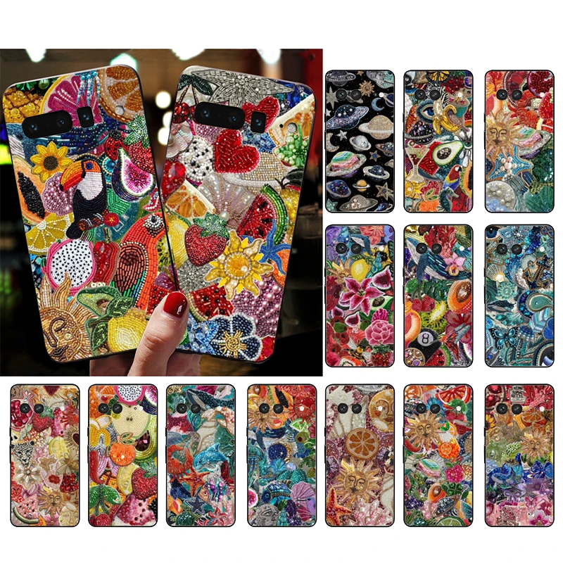 حافظة لهاتف جوجل بيكسل 10 9 برو XL 9A 8 7 6 برو بيكسل 8A 7A 6A بكسل 8 7 6 5 كواكب الفاكهة المطرزة حيوان المحيط