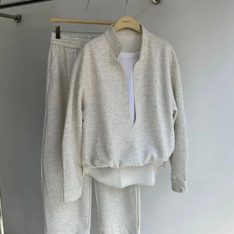 

Men's 2 Piece Loungewear Set, Half Zip Stand Collar Sweatshirt + Wide Leg Pants, Casual Comfort Homewear Tracksuit