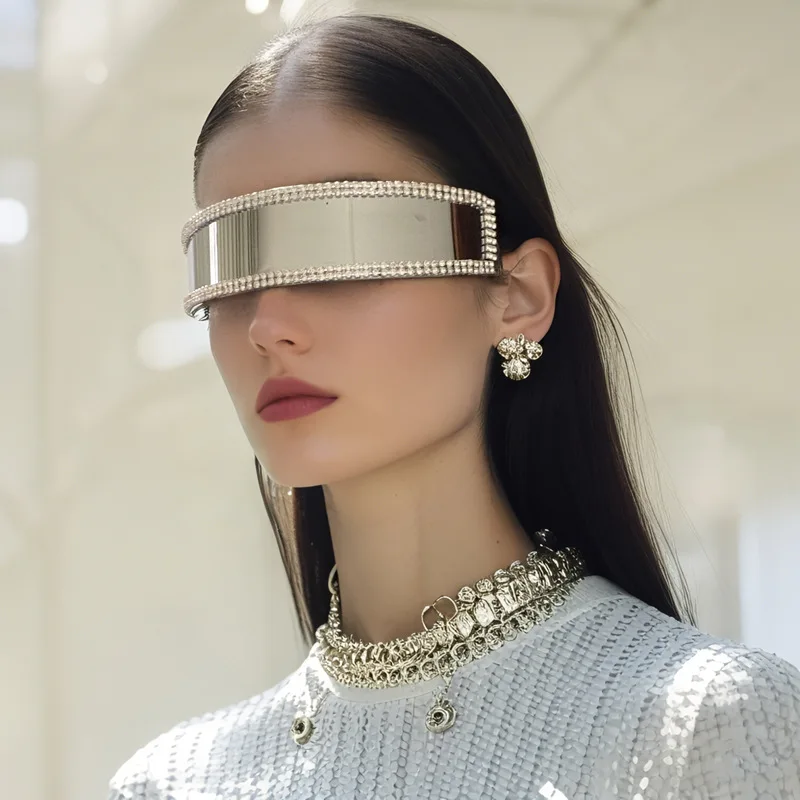 

Luxury Vintage Rimless Diamond Sunglasses Women Men Female One Piece Sun Glasses Punk Popular Rhinestone Wrapped Shade Eyewears