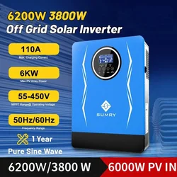 3.8KW 6.2KW 3800W 6200W Hybrid Solar Inverter 24V 48V Built-in Pure Sine Wave 110A MPPT Solar Charger Power Home Inversor