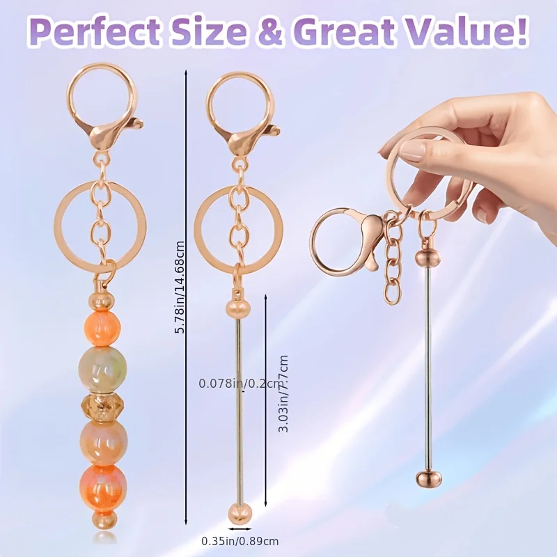 Trendy Exquisite Blank Bead Bars Keychain Making Supplies Affordable Handmade Jewelry Parts Car Key Gift Dorm Must Have 16pcs - view 6