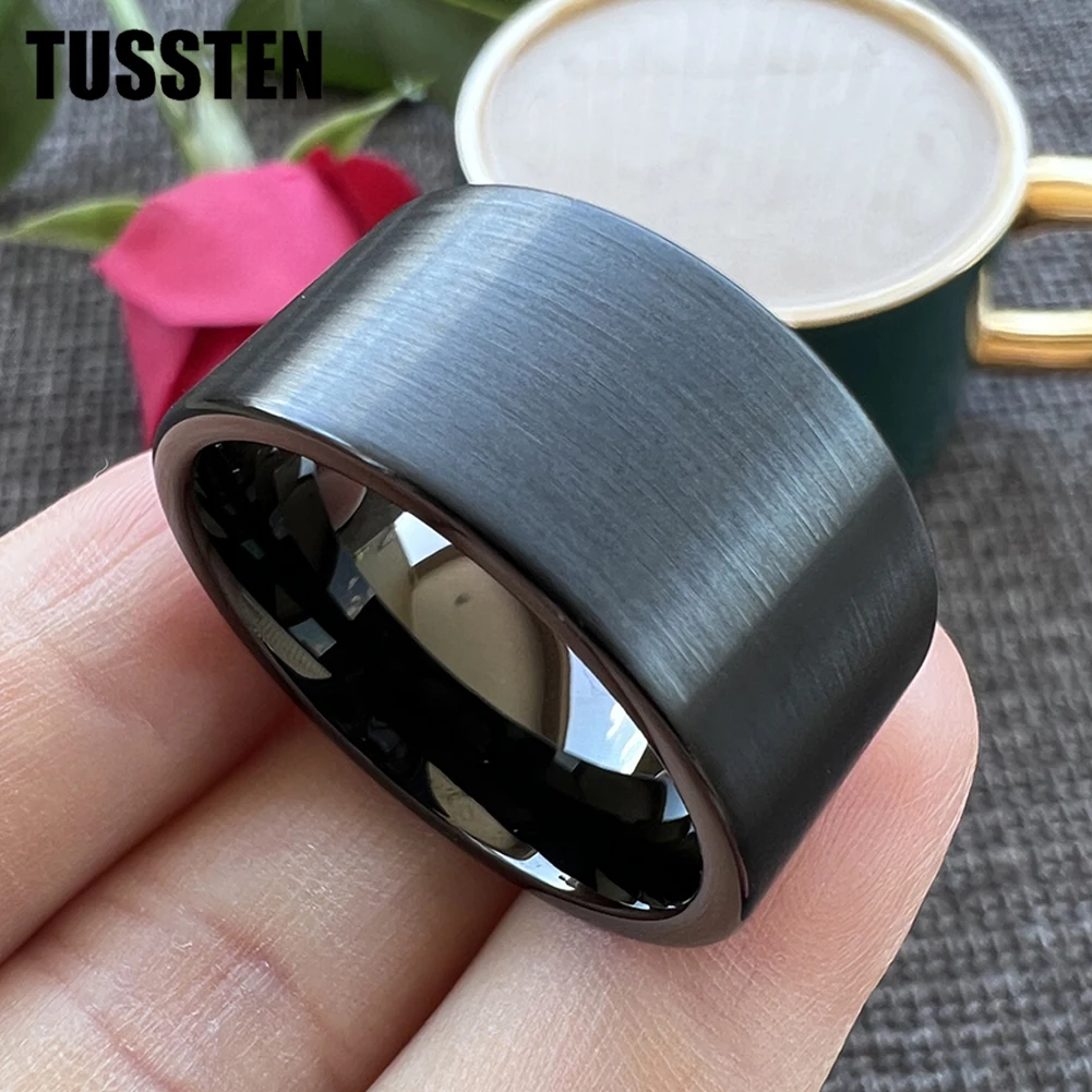 Dropshipping TUSSTEN 4/6/8/10/12MM Super Men Ring Women Black Tungsten Wedding Band Pipe Cut Brush Finish Comfort Fit