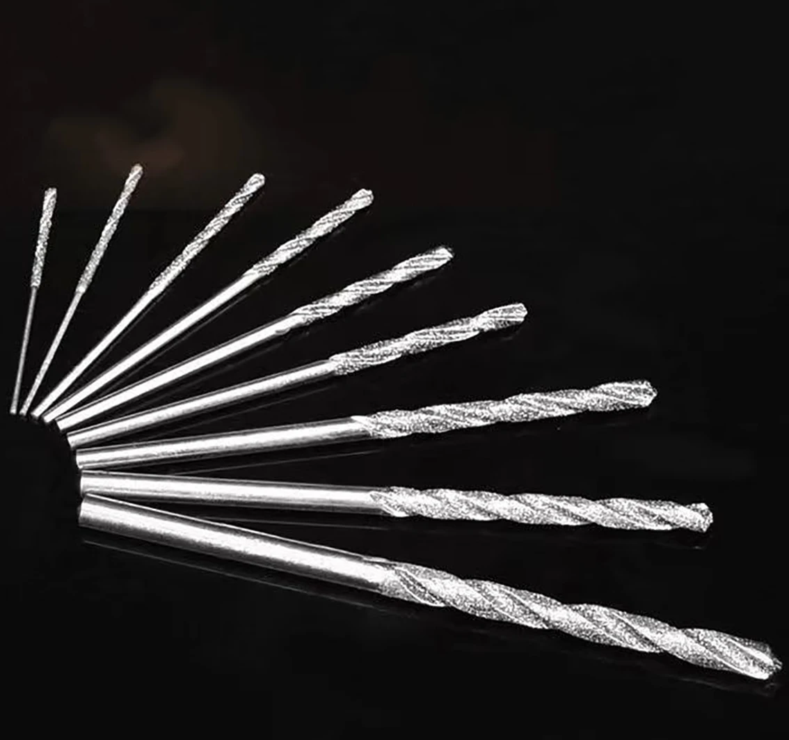 Taladro helicoidal de diamante Micro HSS, broca helicoidal de 0,8/1/1.2/1.5/2/2.5mm, herramientas de pulido de agujeros de perforación de ágata de vidrio Jade