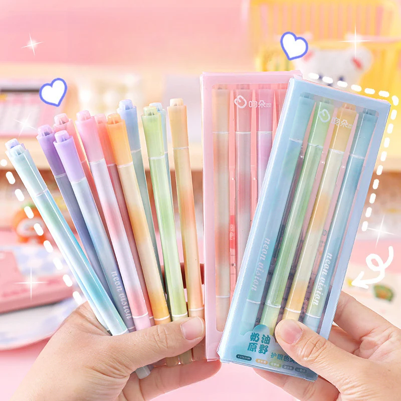 4Pcs/Set Dual Tip Highlighters Oblique & Fine Tip Markers Quick Dry Aesthetic Stationery for Students Doodle Journal Planner Use