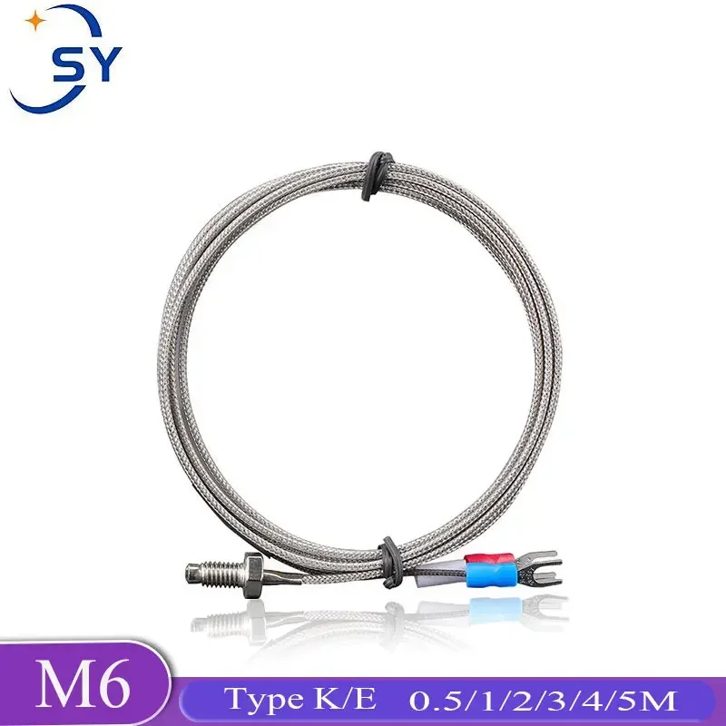 Thermocouple Thread M6 Screw 0.5/1/2/3/4/5M Type K/E 0-600°C  Temperature Sensor Probe for Industrial Temperature Controller