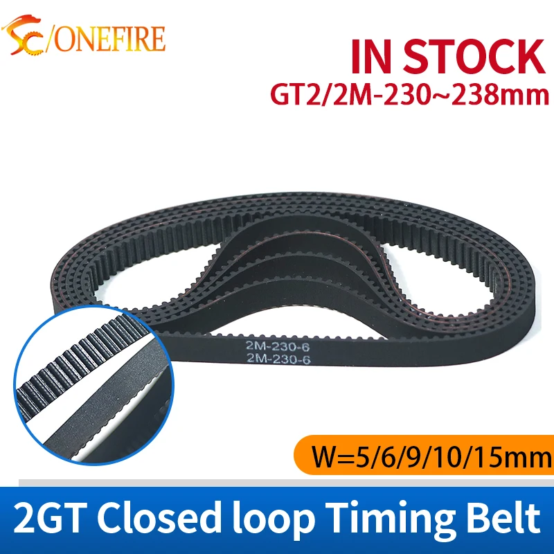 

Printer special 2M GT2 synchronous belt length=230/232/234/236/238 width=5/6/9/10/15mm rubber Closed loop belt circumference