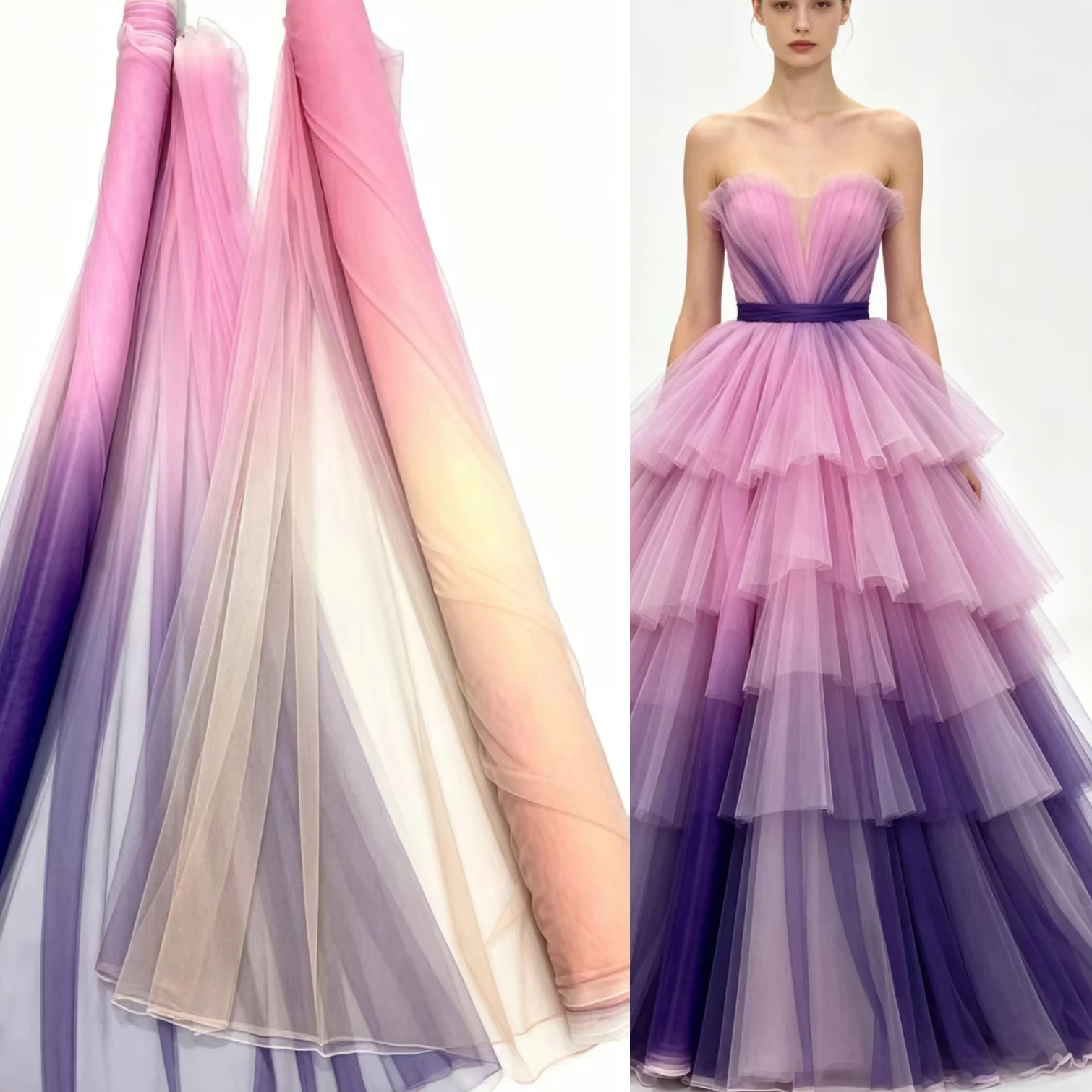 Mistlace Colorful Tie Dyed Style Tulle Fabric With Gradient Colors Mesh Super Soft Ombre Tulle Net Lace for Prom Party Dress #15