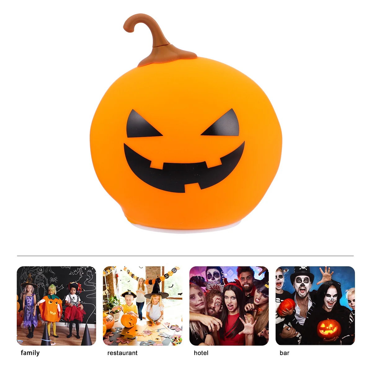 1Pcs USB Rechargeable Silicone Pumpkin Night Lamp Halloween Pattern LED Colorful Table Lamp Creative Bedroom Light