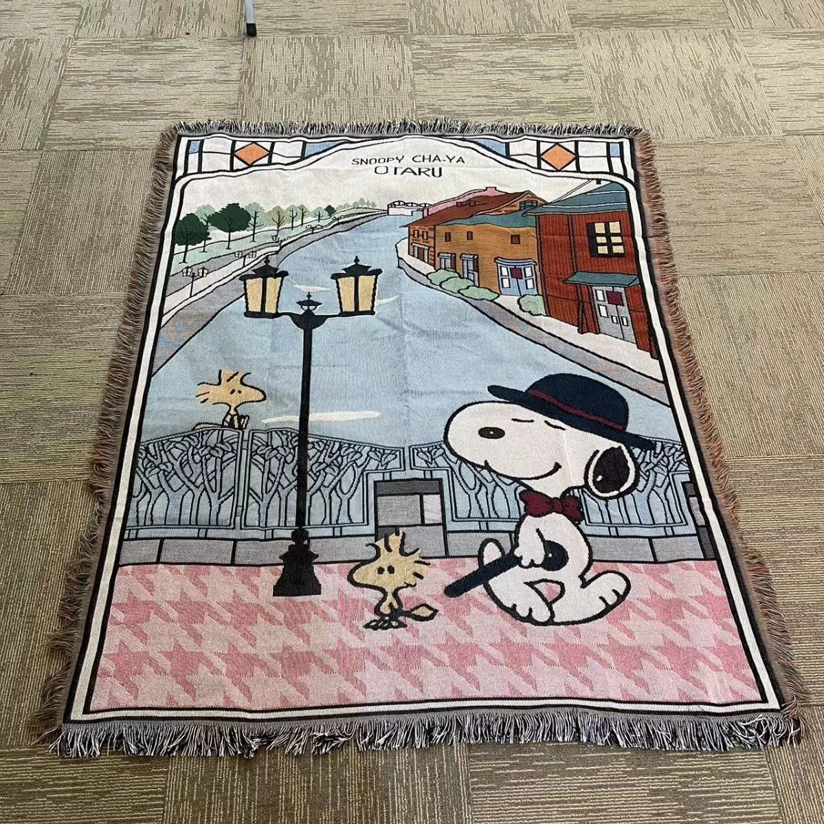 

Cartoon Anime Snoopy Blanket Sofa Covers Knitted Camping Tassels Carpet Portable Picnic Throw Blankets Home Decor Dust Cover