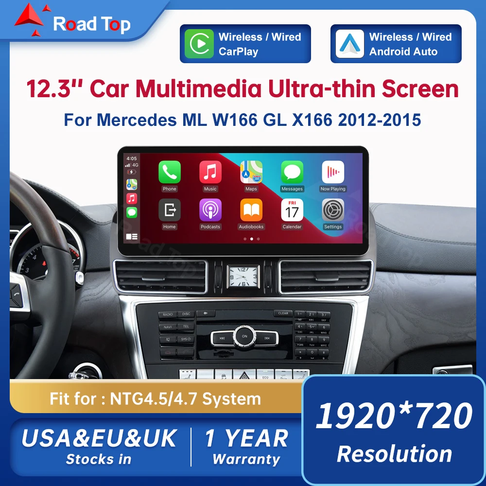 12,3-Zoll Road Top Touch Display Multimedia-Player für ML W166 GL X166 2012-2015 NTG4.5 GPS Carplay Bildschirm