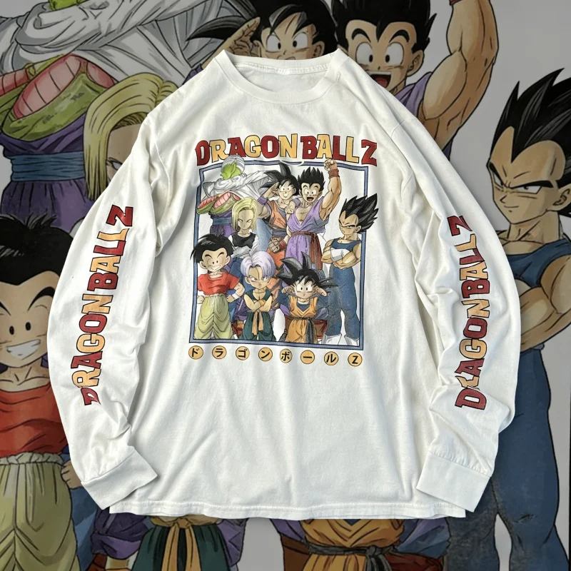 

2026 Fall Winter Dragon Ball Fleece Lined Cotton Retro Long Sleeve, Character Group Print, Harajuku Oversized Unisex Casual Top