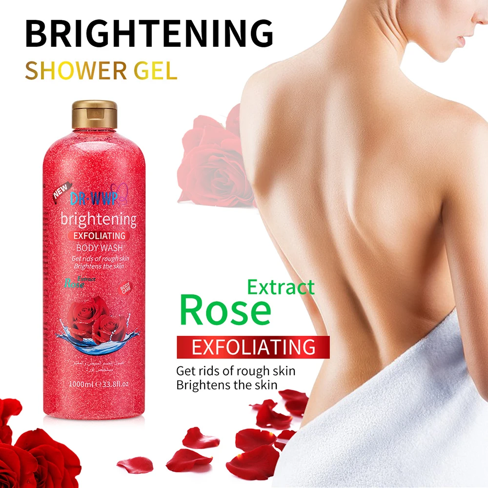 1000ml Rose Kojic Acid AHA Shower Gel Deep Cleansing Brighten Skin Scrub Body Wash Exfoliator Body Care Fragrance Skincare