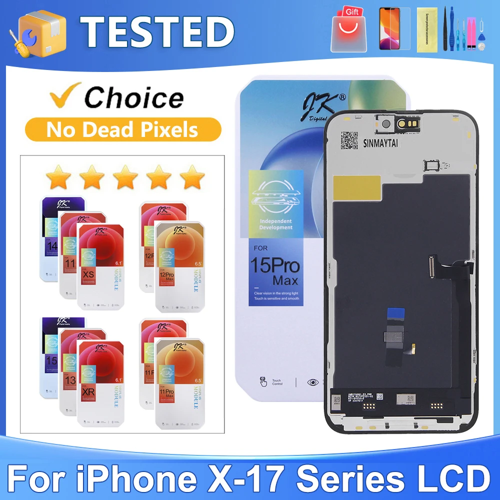 JK Series For iPhone X XS XR 11 12 13 14 15 16 16e 17 Pro Max Plus Mini LCD Display Touch Screen Digitizer Assembly Replacement
