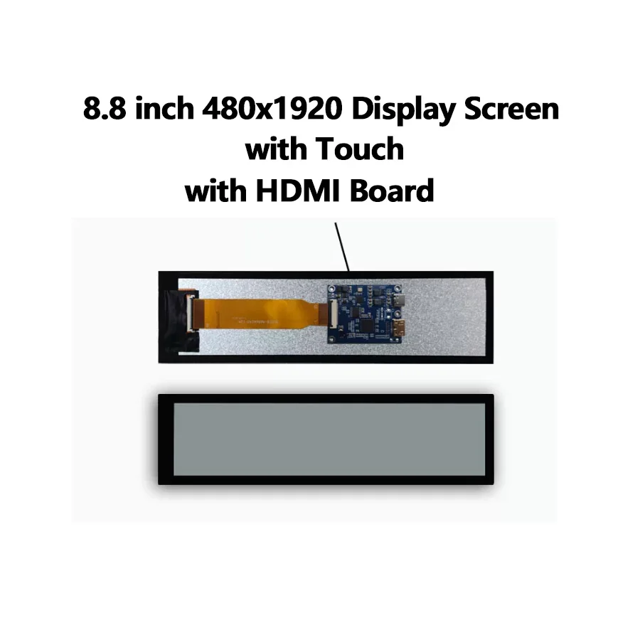 8.8-inch Long Bar Touch Panel Secondary Screen 480x1920 Resolution Compatible with Raspberry Pi via MIPI Driver Board