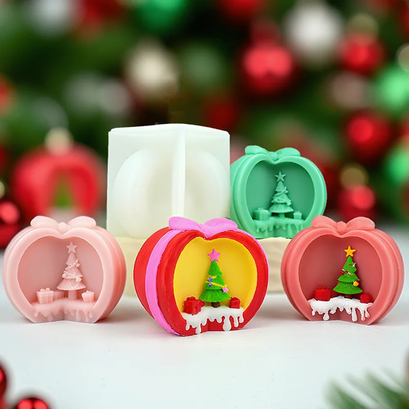 ثلاثية الأبعاد شجرة عيد الميلاد التفاح سيليكون الشمع قالب شمع لتقوم بها بنفسك عيد الميلاد التفاح الروائح الجبس إسقاط الراتنج هدية تزيين المنزل