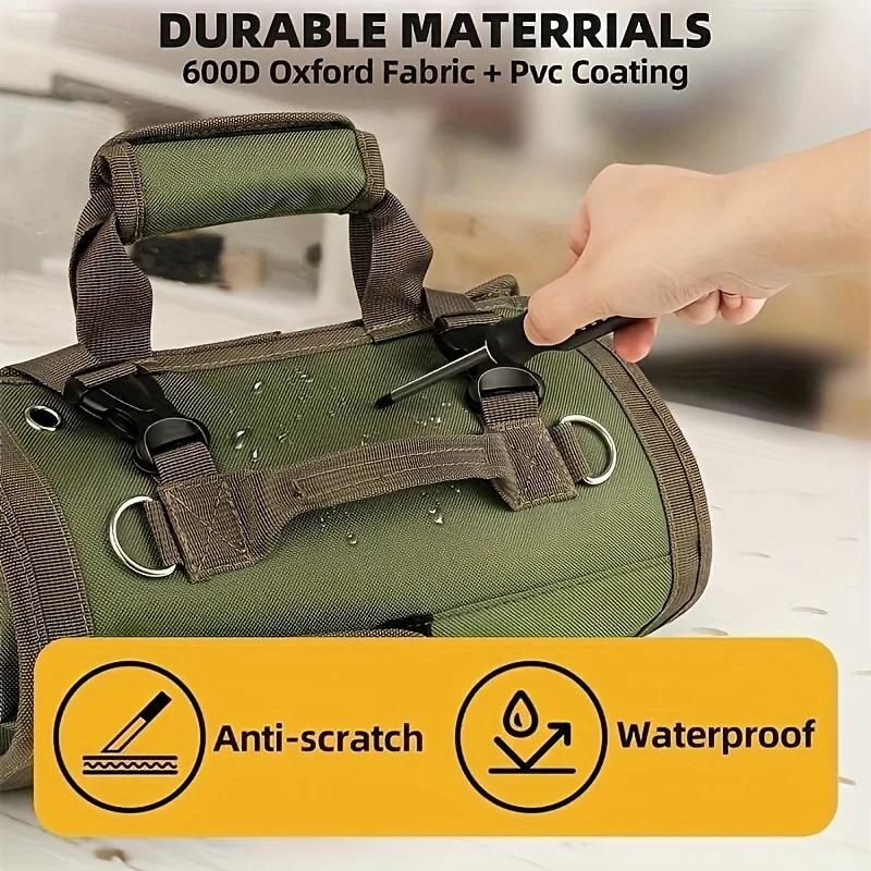 600D Oxford Roll Up Tool Bag Waterproof Anti-Scratch Multi Pocket Mechanic Storage Organizer with Shoulder Strap