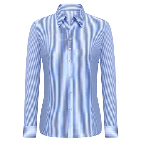 Office Lady Collarless V-Neck Dress Shirts Women Stripe Long Sleeve Work Formal Female Blouses Shirts, Versatile for All Seasons