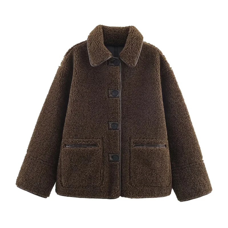 Damesjas Herfstjas Omkeerbaar bont en leer Damesoverjas Corduroy leren jas