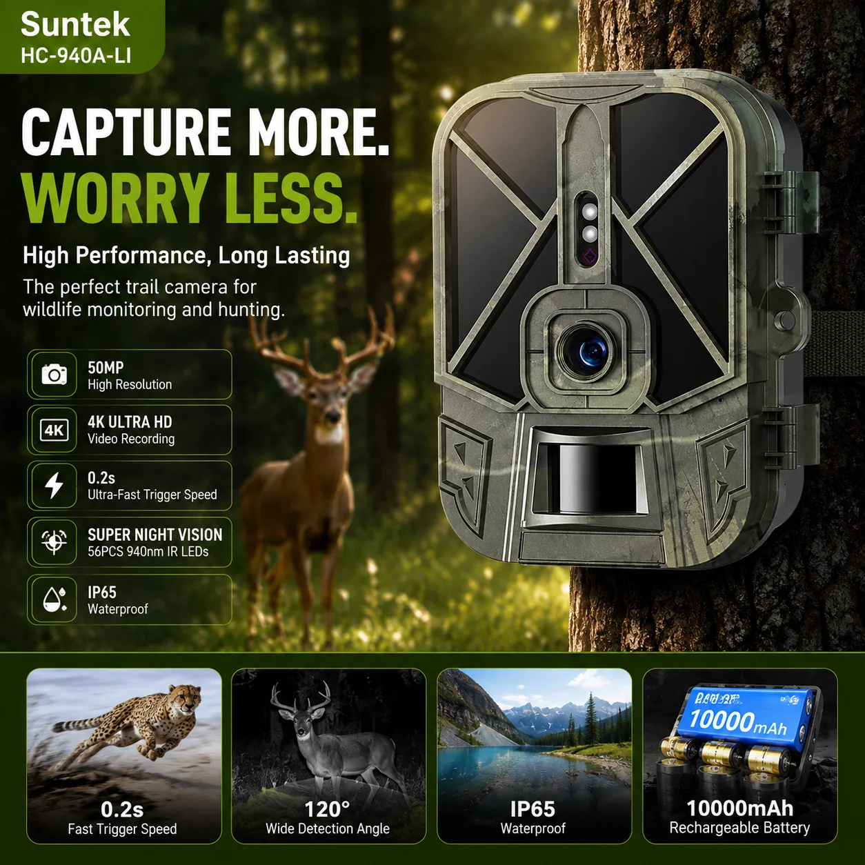 

Outdoor 4K HD 50MP Infrared Hunting Monitoring Wildlife Camera Trail Night Vision Motion Activated IP66 Waterproof Garden Cam