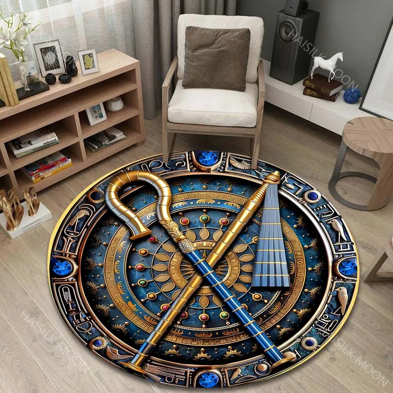 New Product! Ancient Egyptian Elements Art Printed Round Carpet for Kids Living Room Rugs Picnic Mats Flannel Anti-Slip Rug