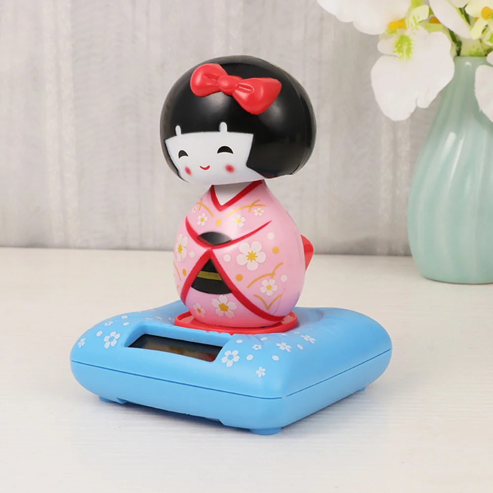 2 szt. Ozdoby samochodowe zasilane energią słoneczną, urocze figurki Maiko z plastiku, potrząsające głową, dekoracje, zabawka kimono, prezent