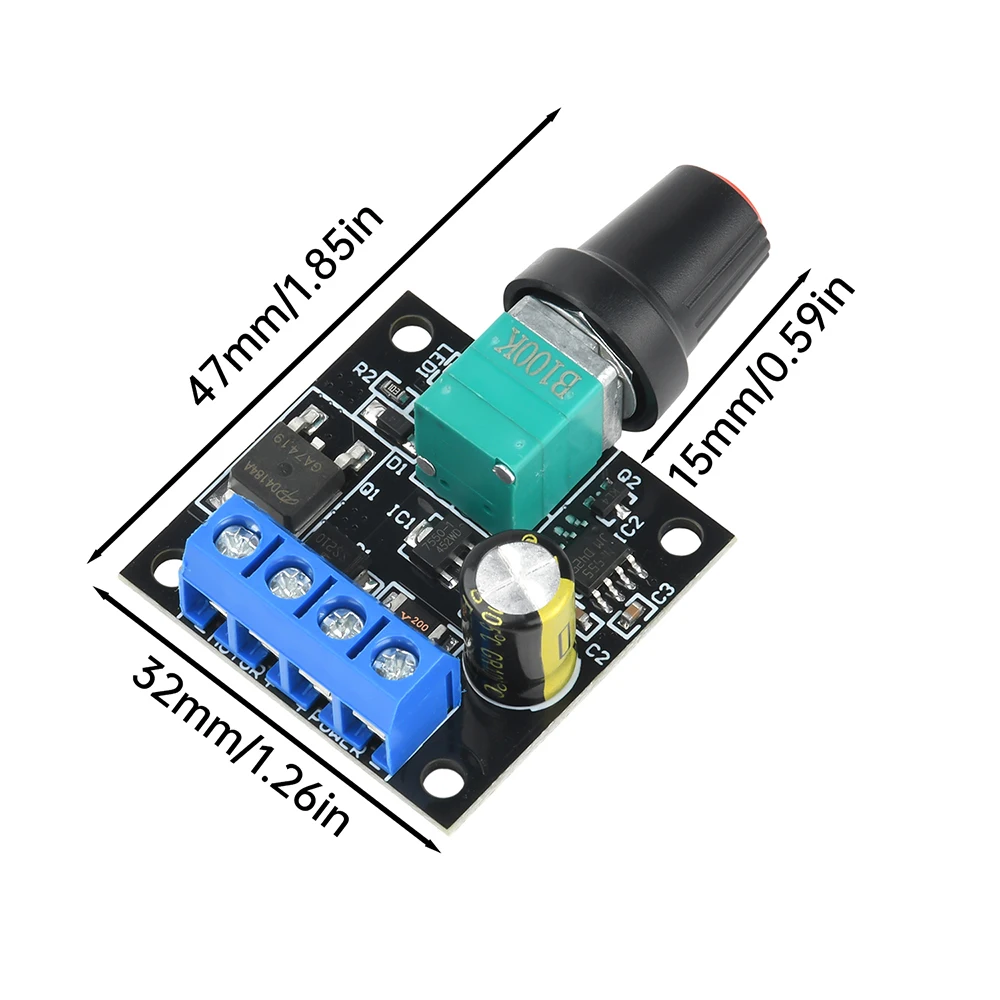 تيار مستمر 4.5-24 فولت 2A وحدة تحكم في سرعة المحرك وحدة التحكم مع مفتاح قابل للتعديل 1-100% دورة العمل للتحكم في سرعة المروحة