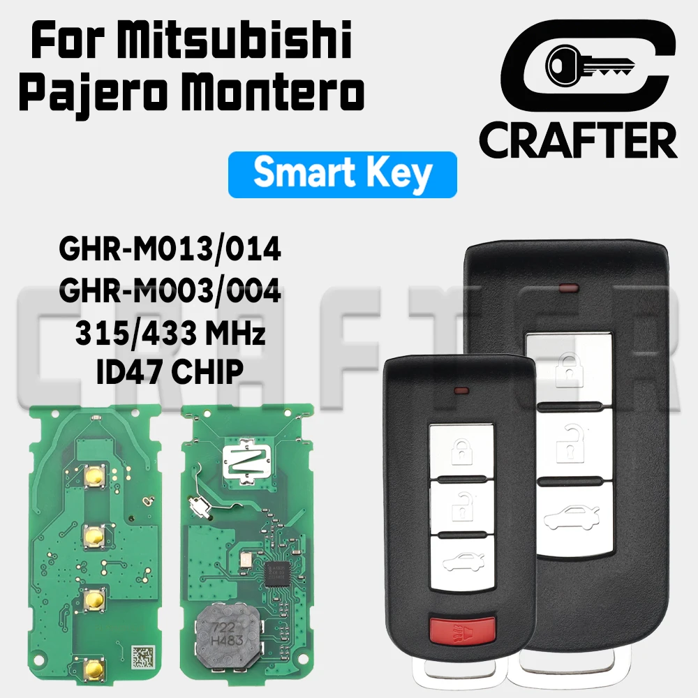 

Key Crafters GHR-M003/004 ID47 CHIP 315/433MHz GHR-M013/014 Smart Car Key For Mitsubishi Pajero Sport L200 Montero 2015-2019